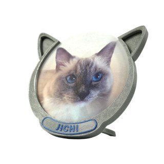Keepee Frame — Cat Frame in Sparky Silver. 3D printed, personalised, ready to display. For moments worth keeping.